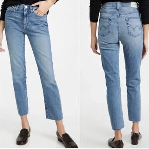 NWT Edwin Bree Ankle High Waist Raw Hem Straight Leg Denim Jeans Size 32 Azure